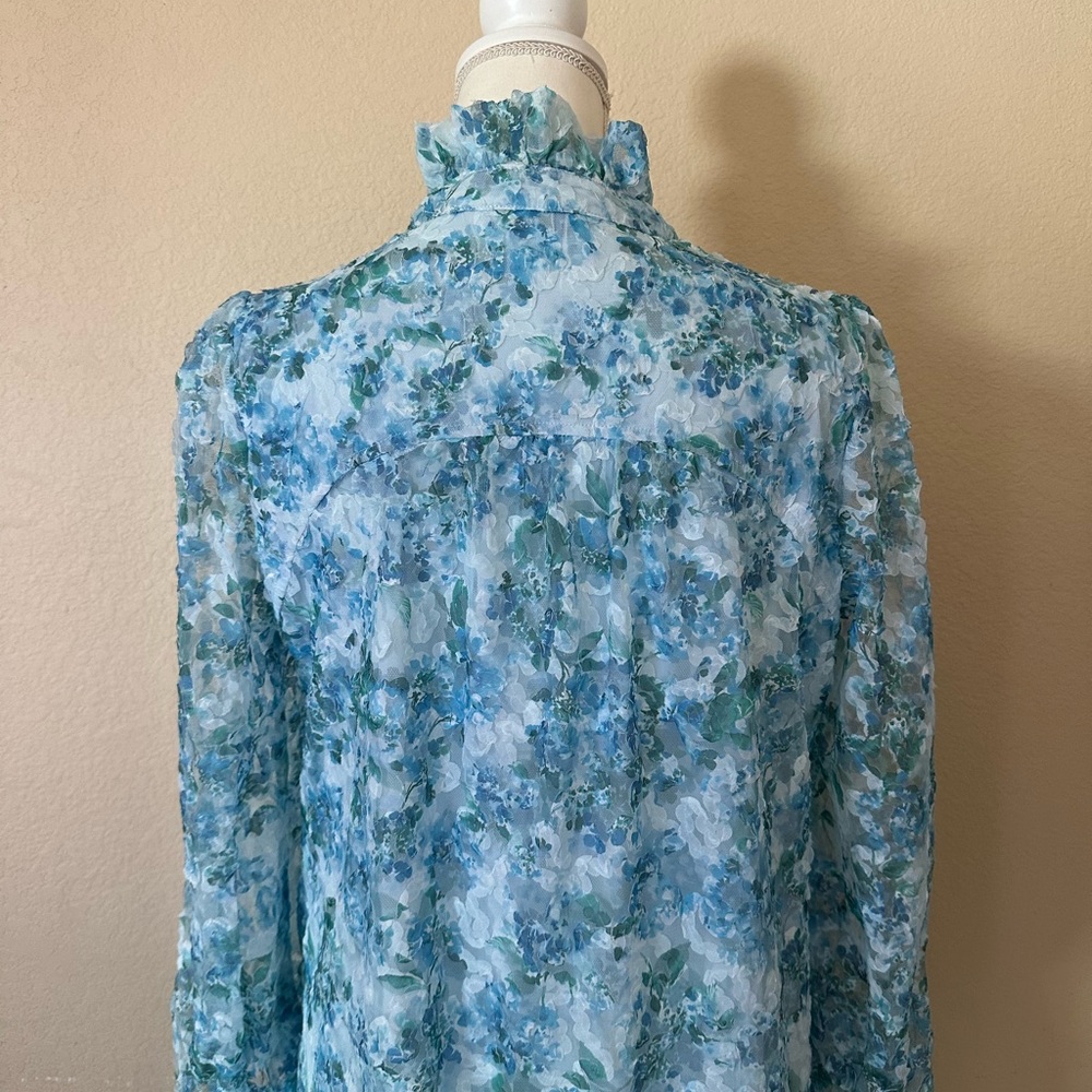 Tuckernuck Water's Edge Hydrangea Organza Palmerston Mini Dress Long Sleeve M - Picture 9 of 15